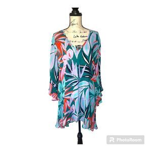 Anne Cole Zesty Trop V-Neck Cover Up Dress NWT